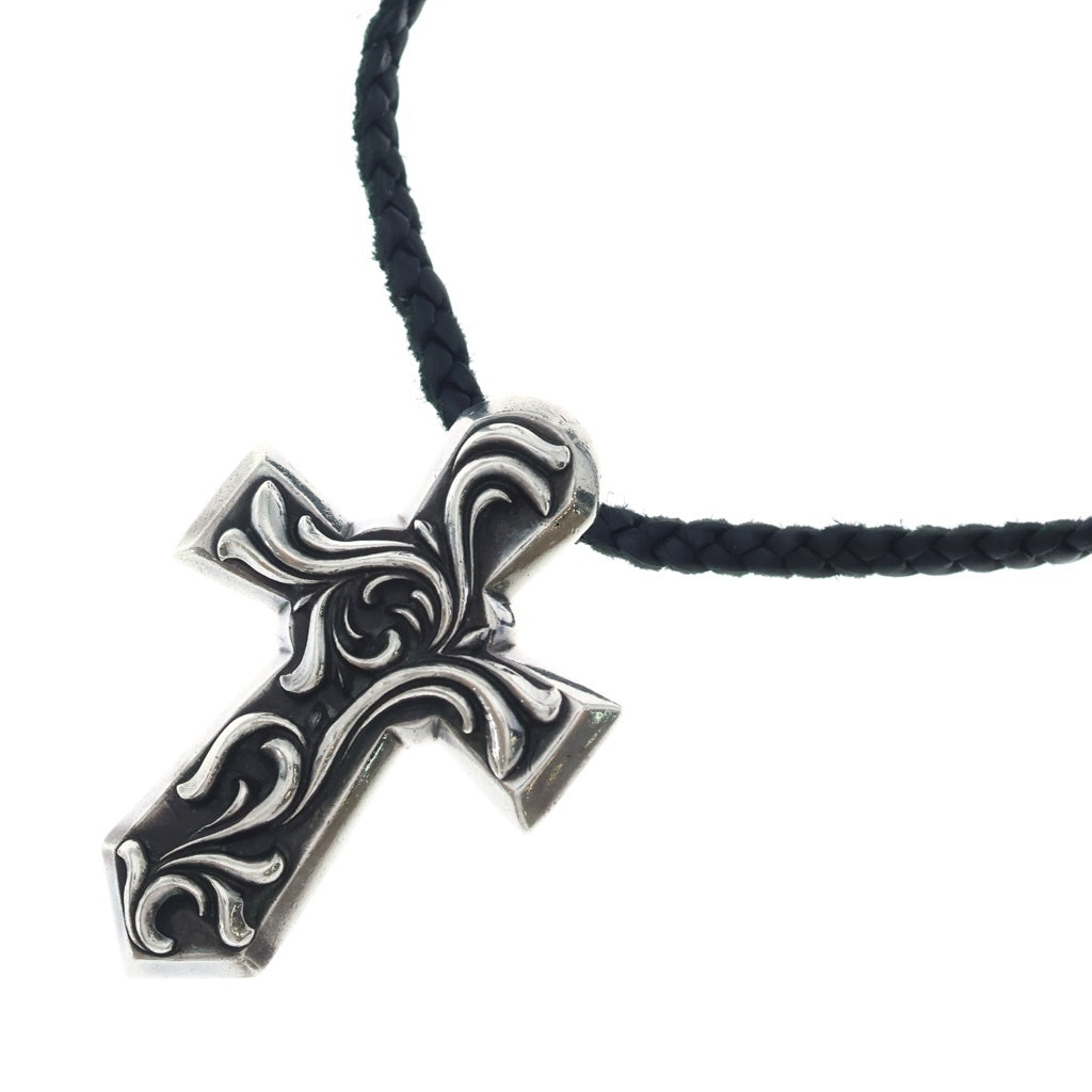 CHROME HEARTS(クロムハーツ) VULCAN CROSS レザーブレード レースストッパー付 ラージ バルカンクロス ネックレス シルバー/ブラック