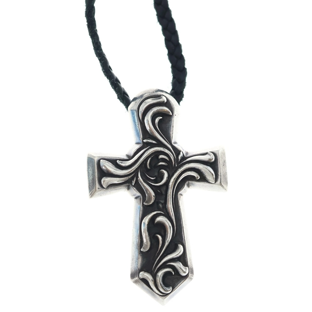 CHROME HEARTS(クロムハーツ) VULCAN CROSS レザーブレード レースストッパー付 ラージ バルカンクロス ネックレス シルバー/ブラック