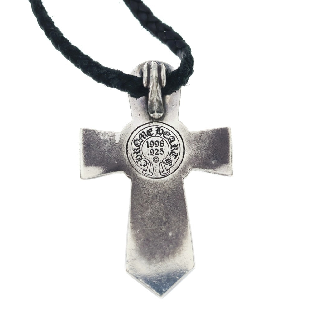 CHROME HEARTS(クロムハーツ) VULCAN CROSS レザーブレード レースストッパー付 ラージ バルカンクロス ネックレス シルバー/ブラック