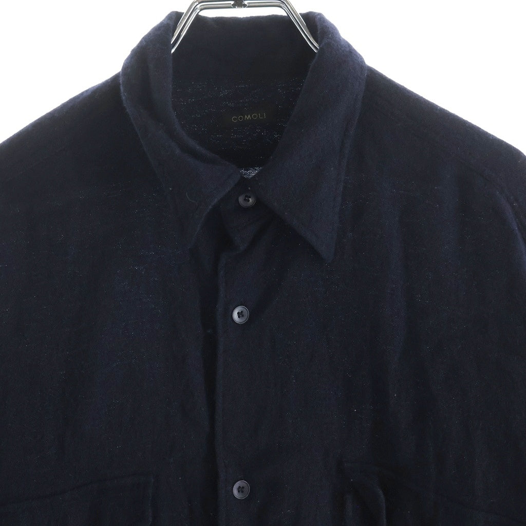 COMOLI(コモリ) 21AW カシミヤ 和紙 ワークシャツ ネイビー U03-02003
