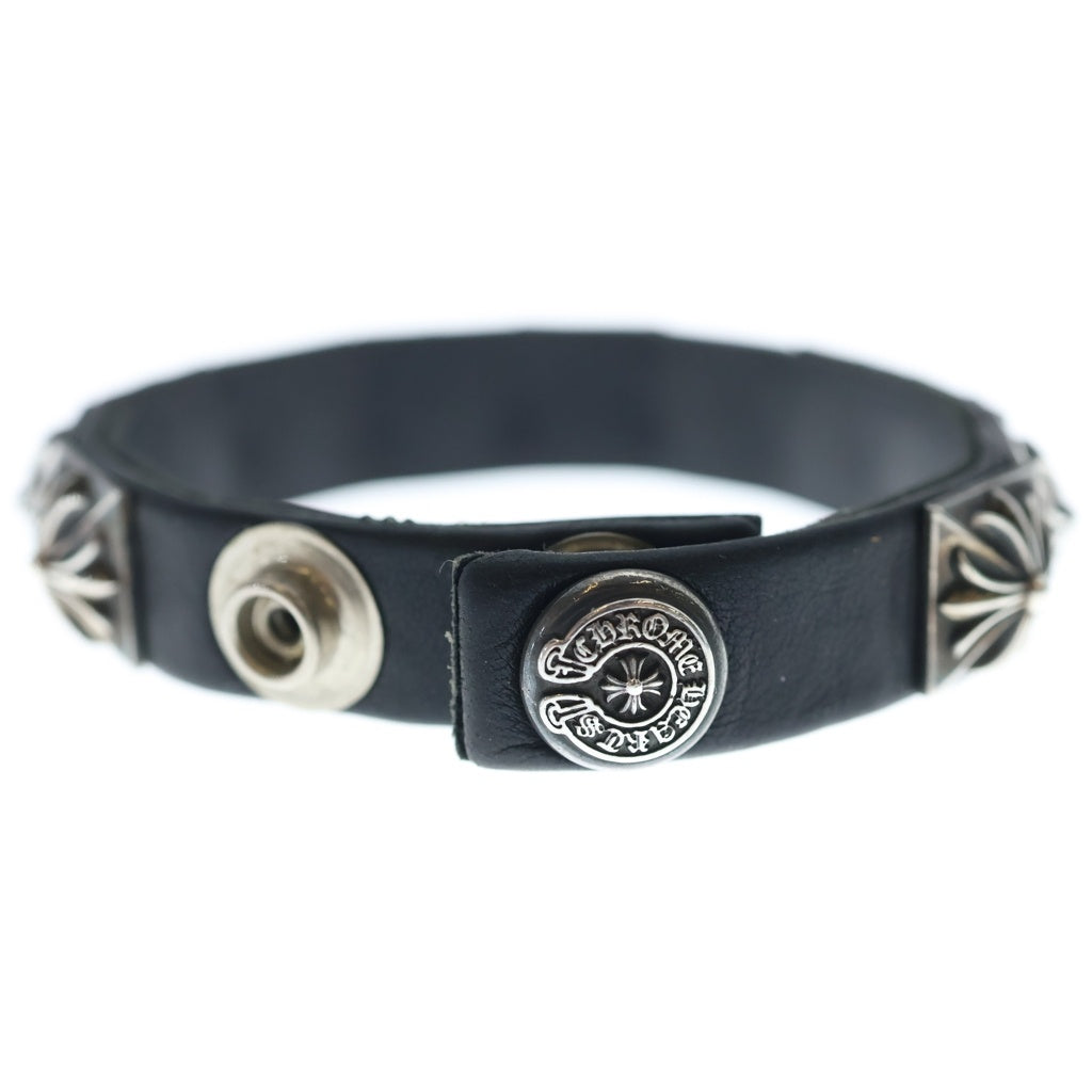 CHROME HEARTS(クロムハーツ) ZERO STUD SNGL ROW ゼロ ピラミッド スタッズ シングル レザー ブレスレット シルバー/ブラック