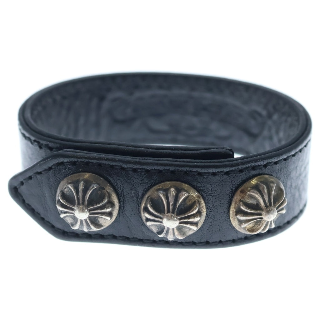 CHROME HEARTS(クロムハーツ) 3BTN 2SNP クロスボール 3ボタン2スナップ レザーブレスレット ブラック/シルバー BCA123