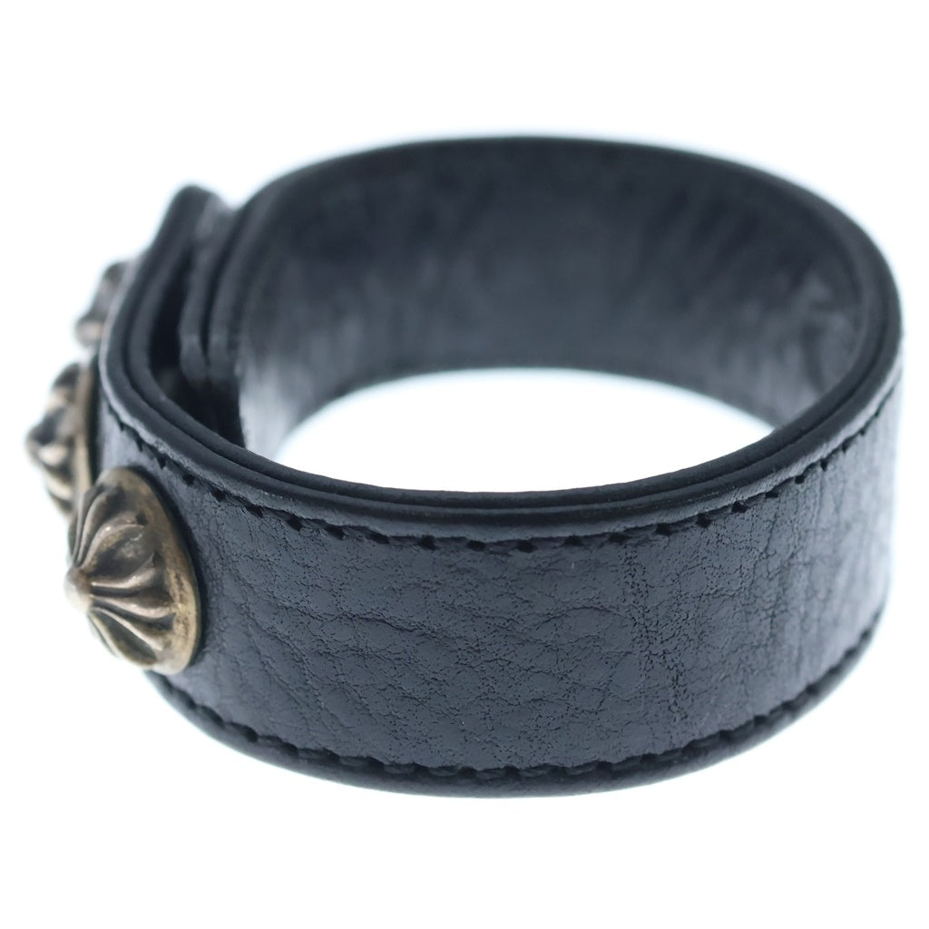 CHROME HEARTS(クロムハーツ) 3BTN 2SNP クロスボール 3ボタン2スナップ レザーブレスレット ブラック/シルバー BCA123