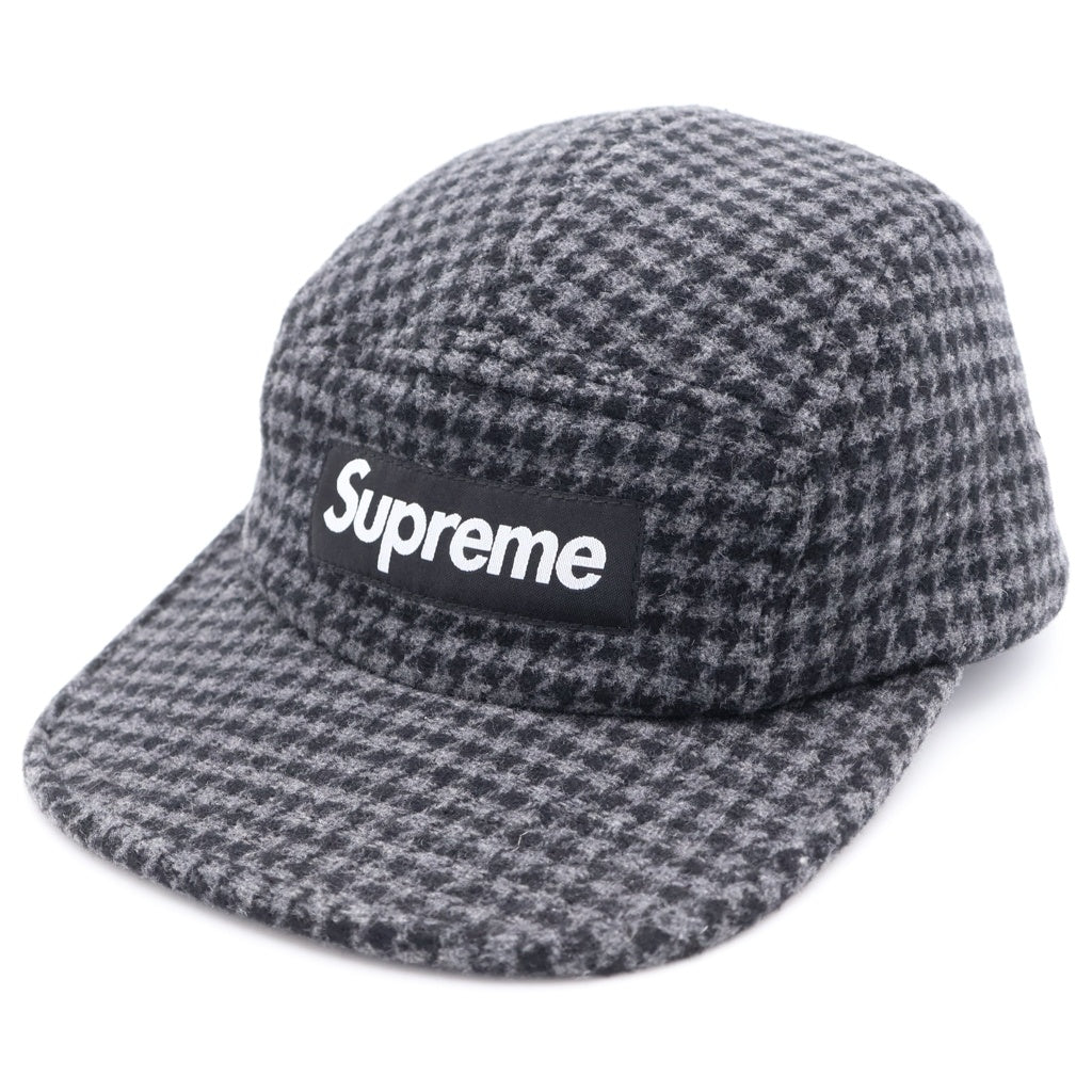 SUPREME(シュプリーム) 23AW Houndstooth Wool Camp Cap ハウンドトゥース ウール キャンプキャップ 千鳥格子 フロントボックスロゴ グレー