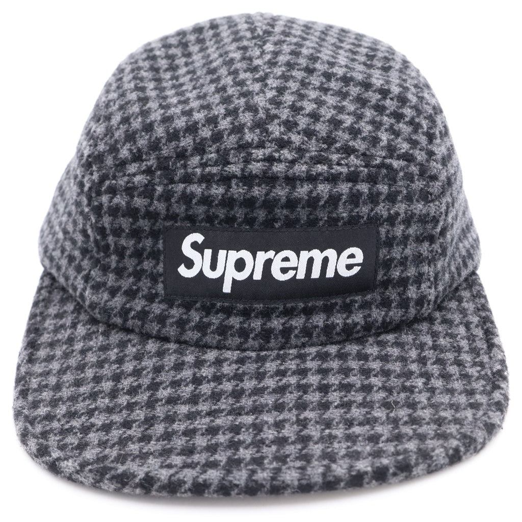 SUPREME(シュプリーム) 23AW Houndstooth Wool Camp Cap ハウンドトゥース ウール キャンプキャップ 千鳥格子 フロントボックスロゴ グレー