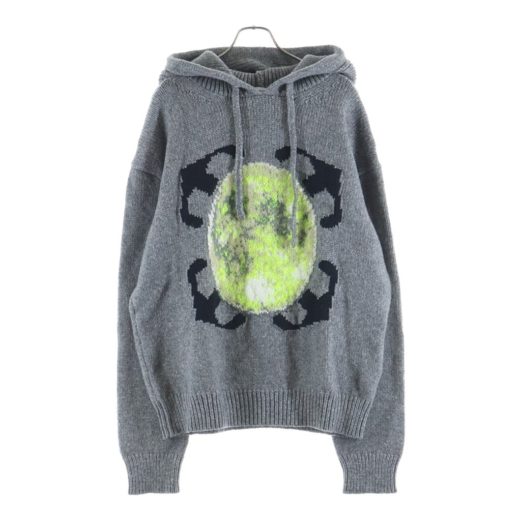 OFF-WHITE(オフホワイト) Arrow moon Chunky Knit Hoodie ニットパーカー プルオーバー グレー OMHU010F23KNI002