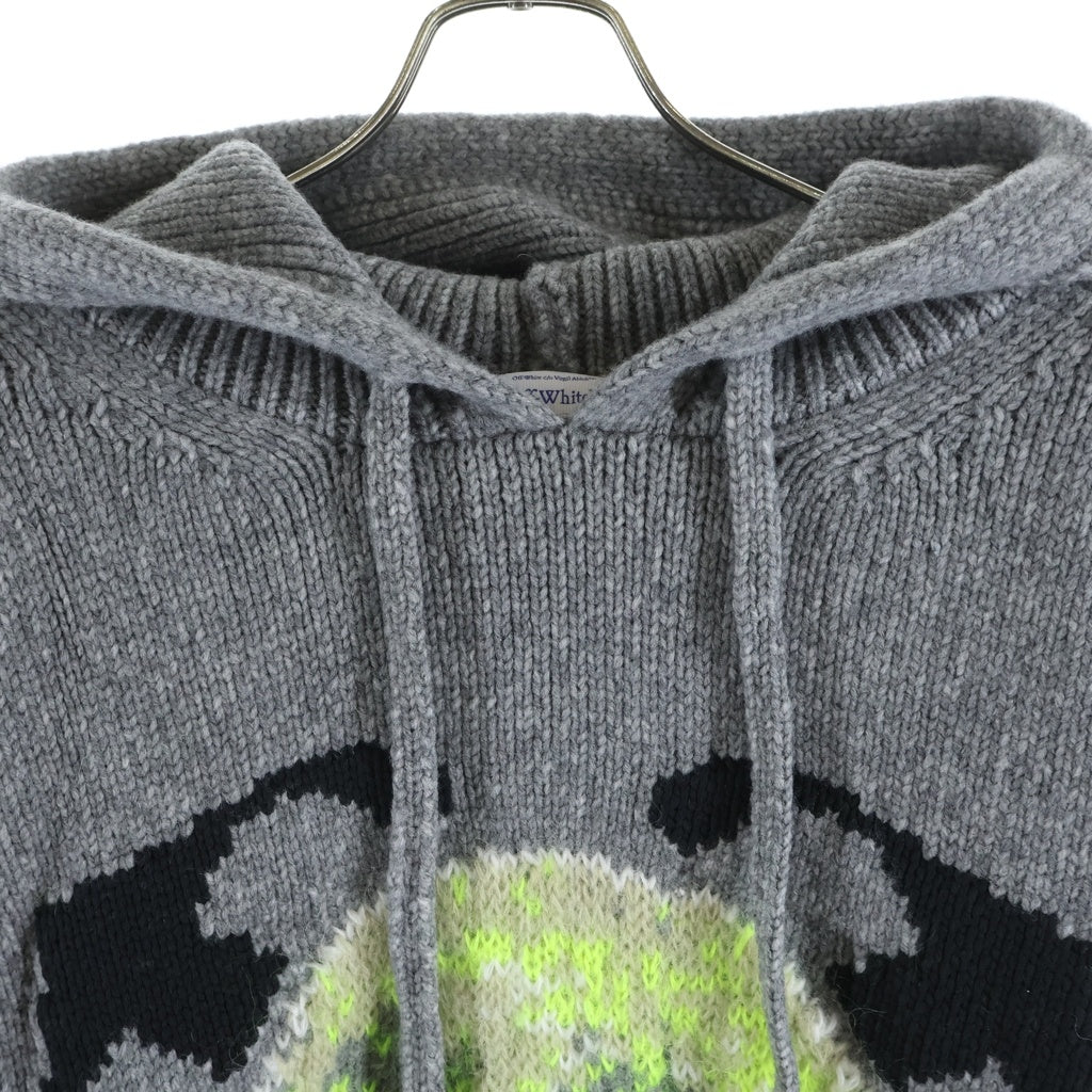 OFF-WHITE(オフホワイト) Arrow moon Chunky Knit Hoodie ニットパーカー プルオーバー グレー OMHU010F23KNI002