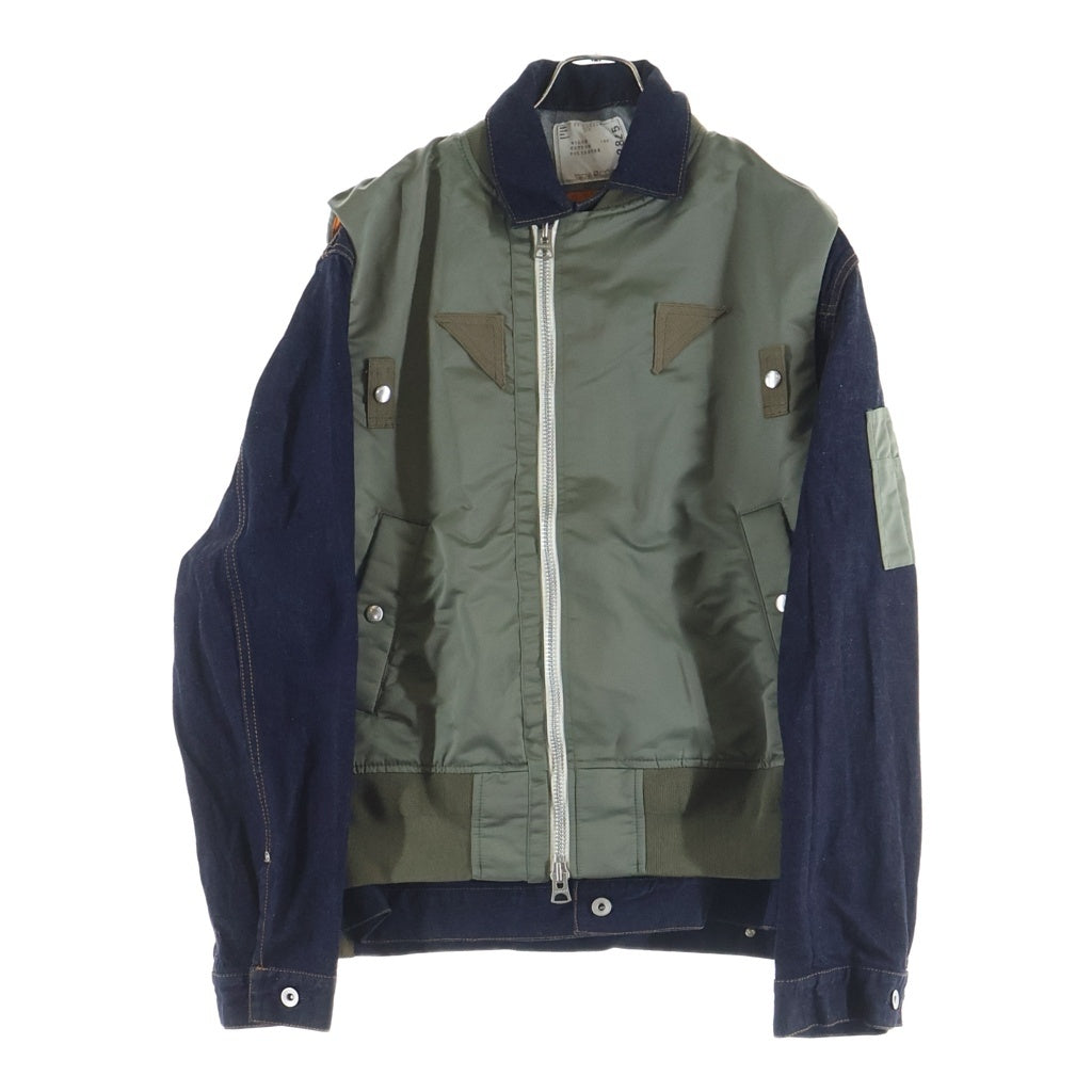 Sacai(サカイ) 22AW Nylon Twill Mix Blouso ナイロンツイル デニムドッキング MA-1 ブルゾン カーキ/インディゴ 22-02825M