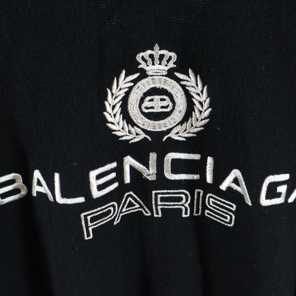 BALENCIAGA(バレンシアガ) エンブレム ロゴ刺繍 ウール クルーネック プルオーバー 長袖ニット セーター ブラック 595106 レディース