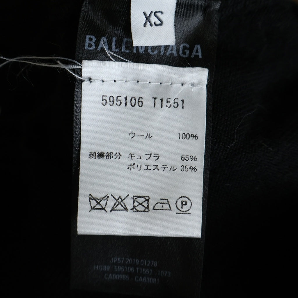 BALENCIAGA(バレンシアガ) エンブレム ロゴ刺繍 ウール クルーネック プルオーバー 長袖ニット セーター ブラック 595106 レディース