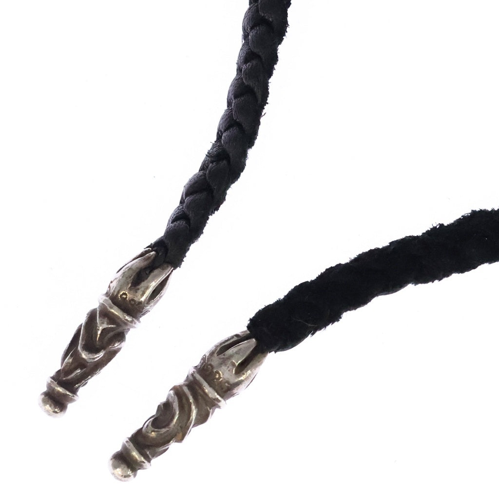 CHROME HEARTS(クロムハーツ) LEATHER BRAID スクロールレザーブレード シルバーネックレス ブラック/シルバー