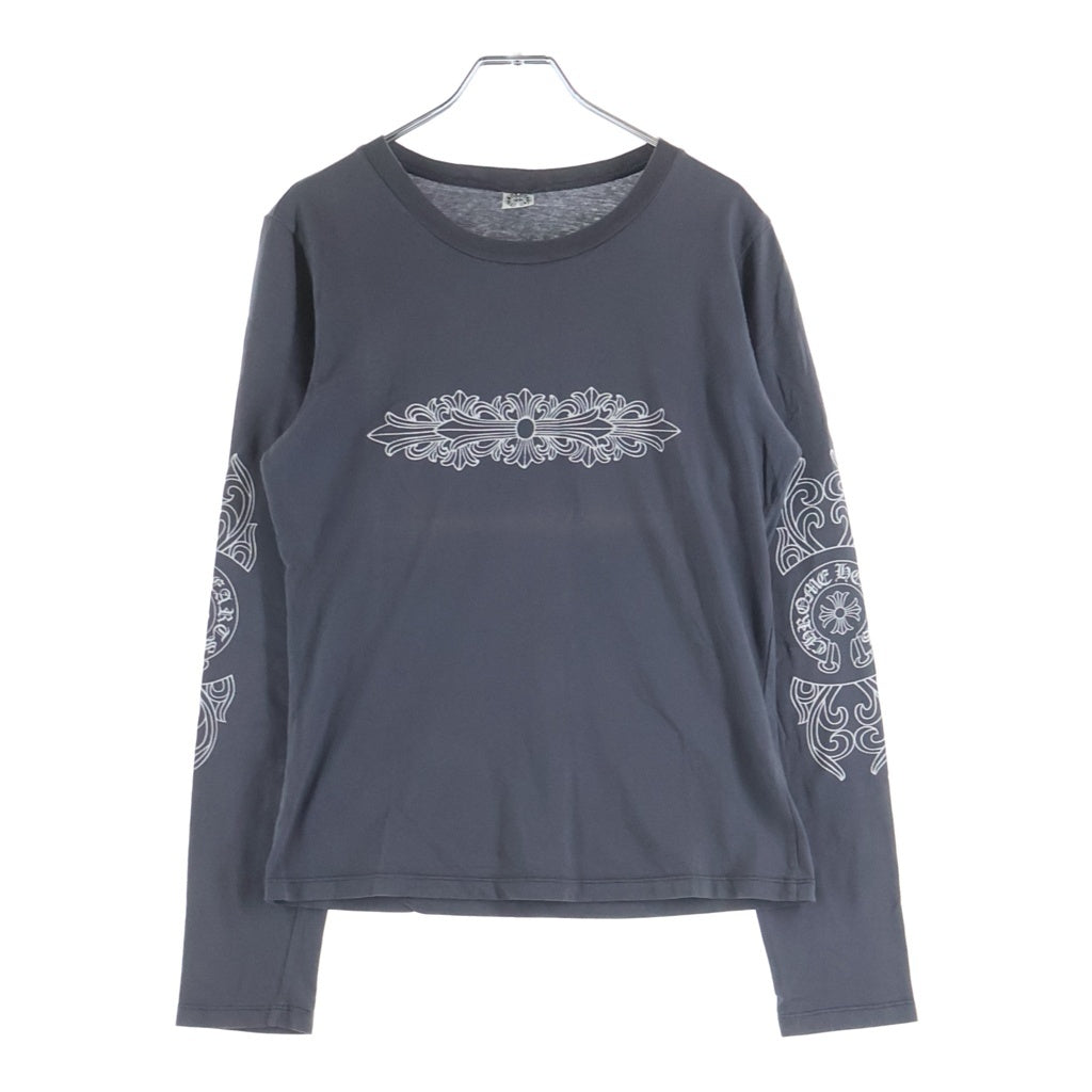 CHROME HEARTS(クロムハーツ) OLD FLORAL CROSS L/S TEE オールド フローラルクロス 袖ホースシュー 長袖 クルーネック カットソー グレー