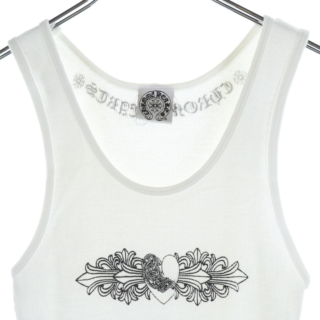 CHROME HEARTS(クロムハーツ) OLD HEART FLORAL CROSS RIB TANK オールド ハートフローラルクロスプリント タンクトップ ノースリーブ ホワイト
