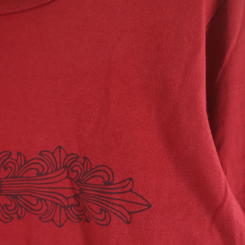 CHROME HEARTS(クロムハーツ) OLD FLORAL CROSS L/S TEE オールド フローラルクロス 袖ホースシュー 長袖 クルーネック カットソー レッド