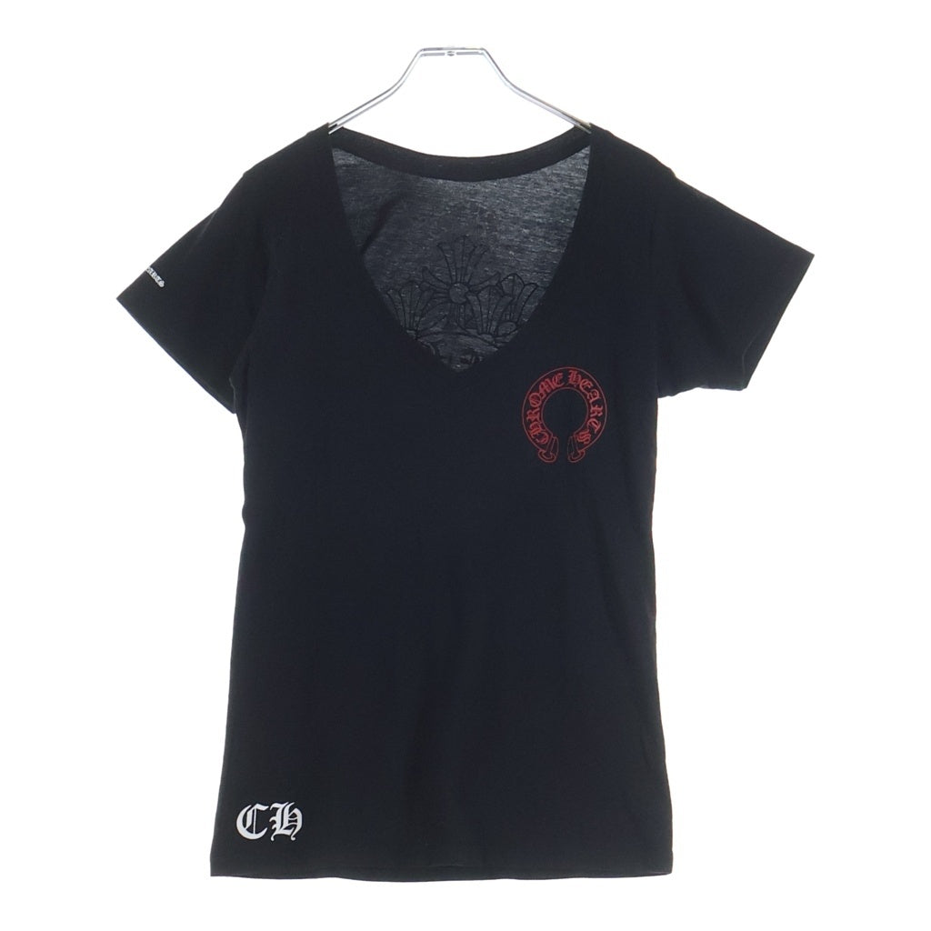 CHROME HEARTS(クロムハーツ) BACK HORSESHOE CEMETERY CROSS S/S TEE バック ホースシュー セメタリークロスプリント Vネック 半袖 クルーネック Tシャツ ブラック