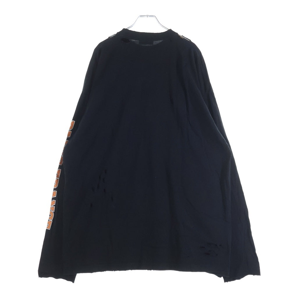 BALENCIAGA(バレンシアガ) 22SS MAISON アーチロゴ ダメージ加工 長袖 クルーネック カットソー ブラック 681046 TLVJ1