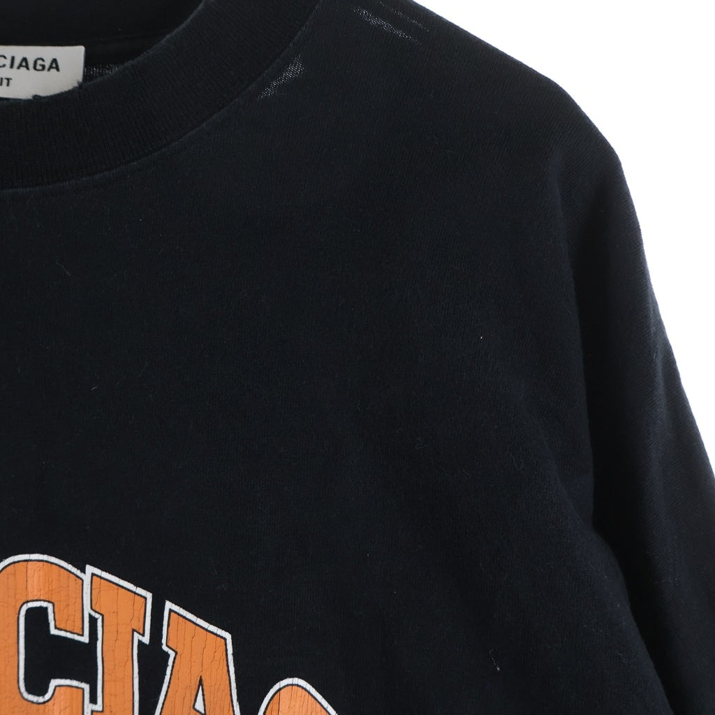 BALENCIAGA(バレンシアガ) 22SS MAISON アーチロゴ ダメージ加工 長袖 クルーネック カットソー ブラック 681046 TLVJ1