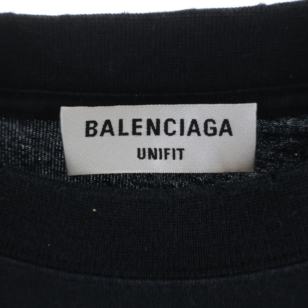 BALENCIAGA(バレンシアガ) 22SS MAISON アーチロゴ ダメージ加工 長袖 クルーネック カットソー ブラック 681046 TLVJ1