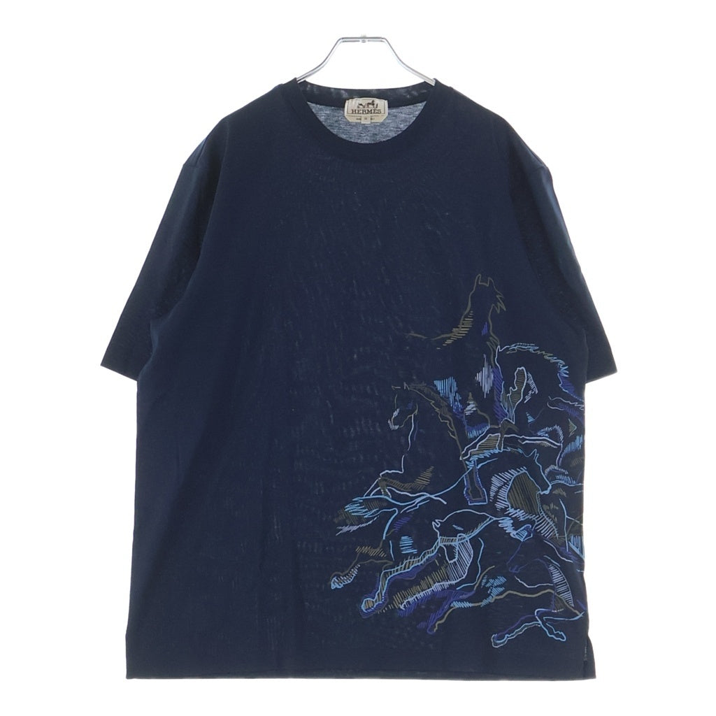 HERMES(エルメス) 22AW カヴァルカード 半袖 クルーネック Tシャツ ネイビー