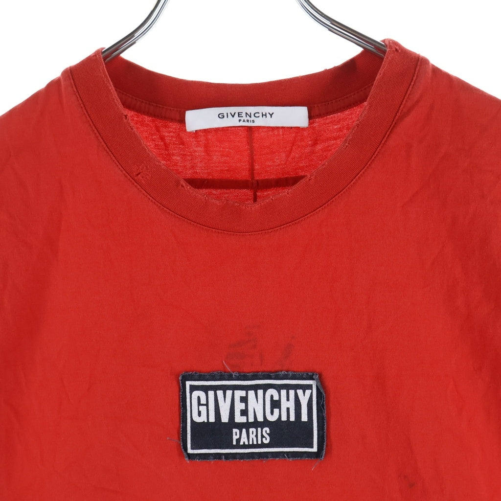 GIVENCHY(ジバンシィ) ダメージ加工ロゴパッチ クルーネック 半袖Tシャツ レッド BM701W3Y03