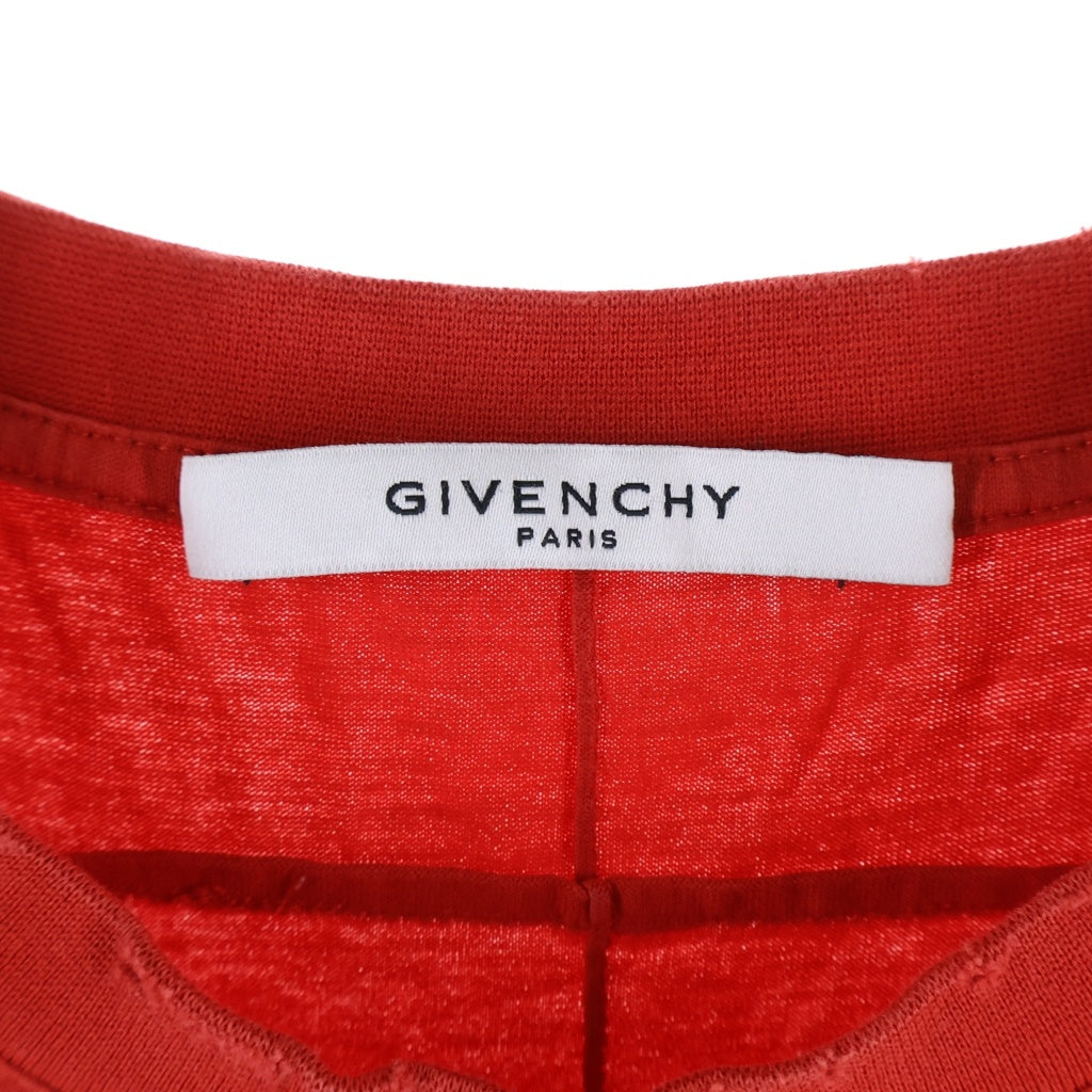 GIVENCHY(ジバンシィ) ダメージ加工ロゴパッチ クルーネック 半袖Tシャツ レッド BM701W3Y03