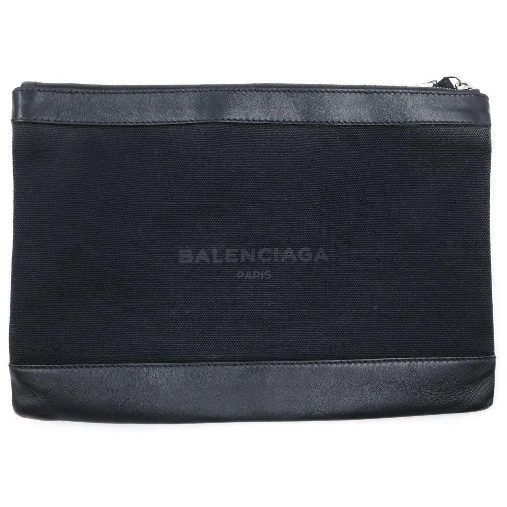 BALENCIAGA(バレンシアガ) ロゴ レザー切替 セカンドバッグ クラッチバッグ ブラック 373834 1000
