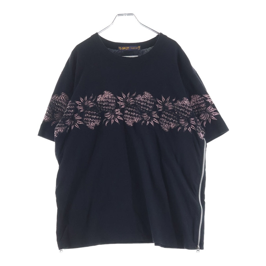 Sacai(サカイ) 20SS ×SUN SURF Pineapple Embroidered TEE サイドジップ 半袖 クルーネック Tシャツ ブラック 20-02276M 20-02276M