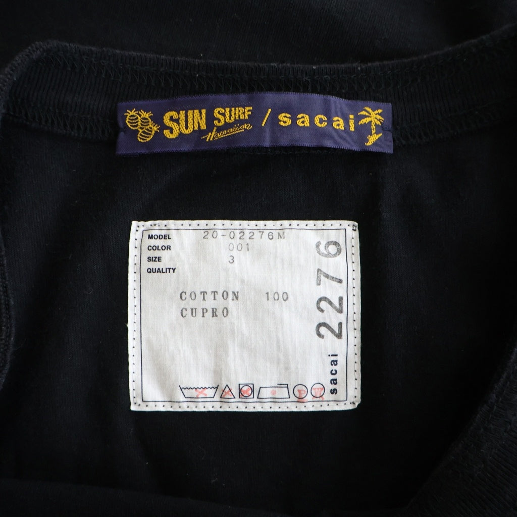 Sacai(サカイ) 20SS ×SUN SURF Pineapple Embroidered TEE サイドジップ 半袖 クルーネック Tシャツ ブラック 20-02276M 20-02276M