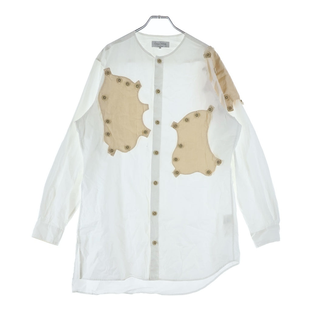 Yohji Yamamoto POUR HOMME(ヨウジヤマモト プールオム) コットン ヘンリカラー パッチデザイン 長袖シャツ ホワイト HD-B42-829