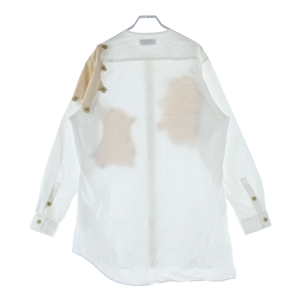 Yohji Yamamoto POUR HOMME(ヨウジヤマモト プールオム) コットン ヘンリカラー パッチデザイン 長袖シャツ ホワイト HD-B42-829