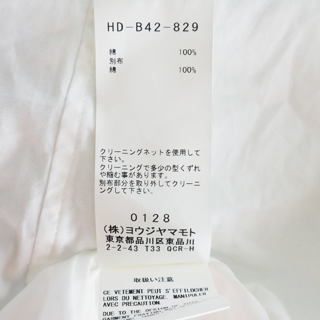 Yohji Yamamoto POUR HOMME(ヨウジヤマモト プールオム) コットン ヘンリカラー パッチデザイン 長袖シャツ ホワイト HD-B42-829