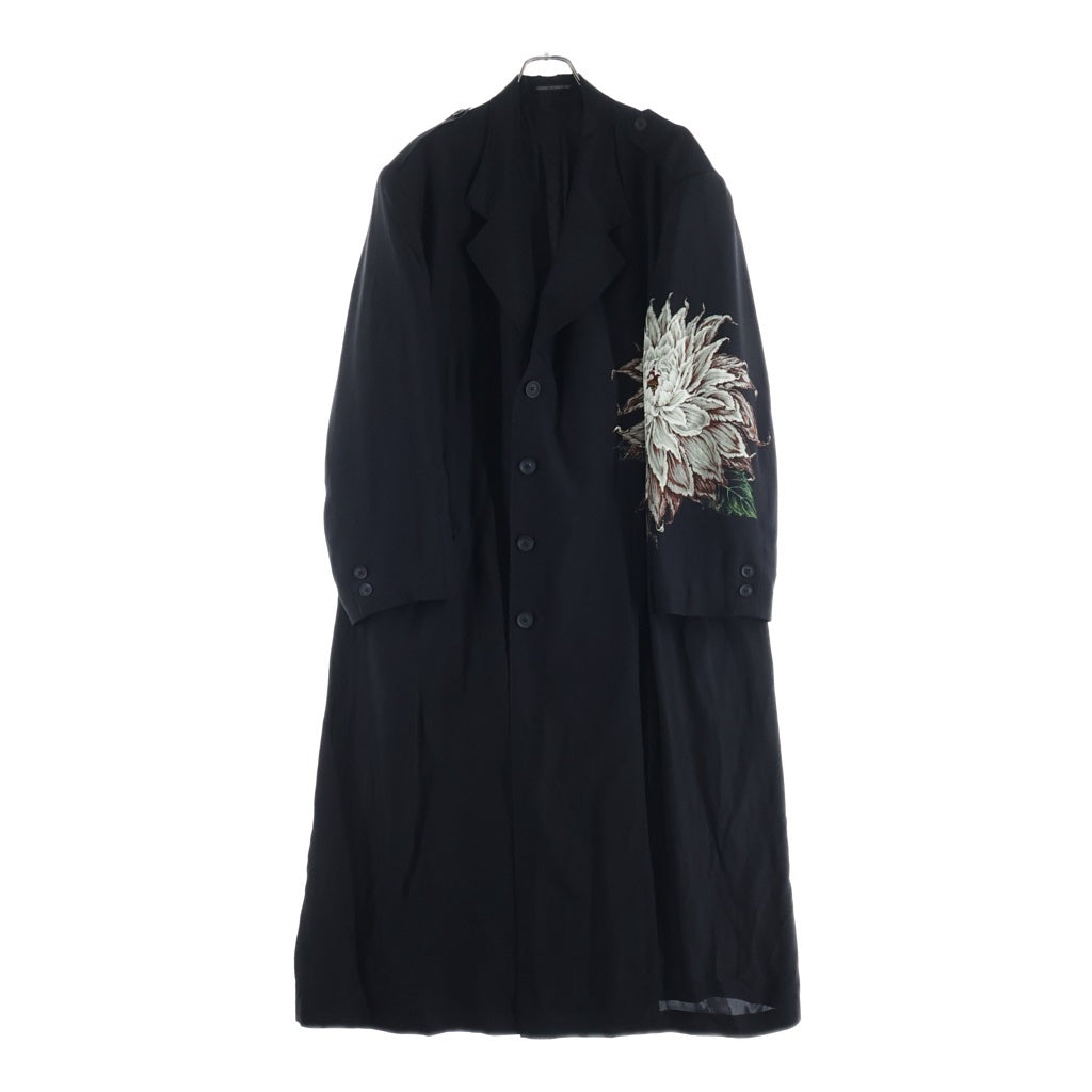 Yohji Yamamoto POUR HOMME(ヨウジヤマモト プールオム) 22SS ダリア柄シルクロングジャケット チェスターコート ブラック HG-J19-409