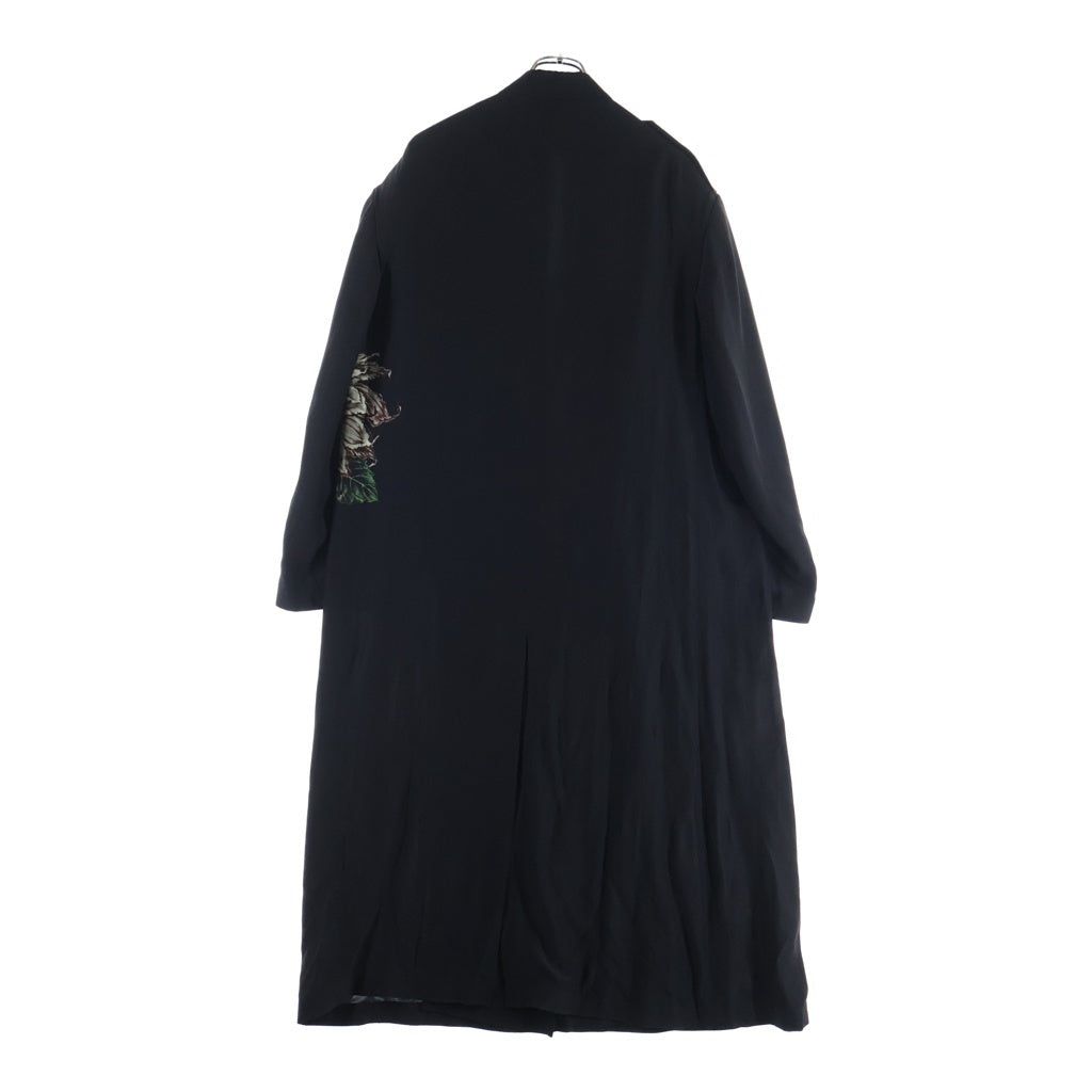 Yohji Yamamoto POUR HOMME(ヨウジヤマモト プールオム) 22SS ダリア柄シルクロングジャケット チェスターコート ブラック HG-J19-409