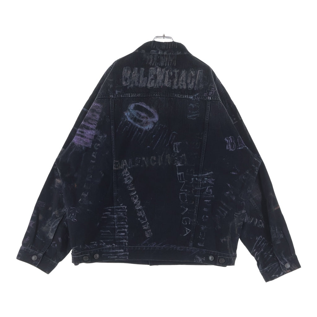 BALENCIAGA(バレンシアガ) 25AW クレヨングラフィックデザイン オーバーサイズ デニムジャケット Gジャン ブラック E62U 857181 TTWA8