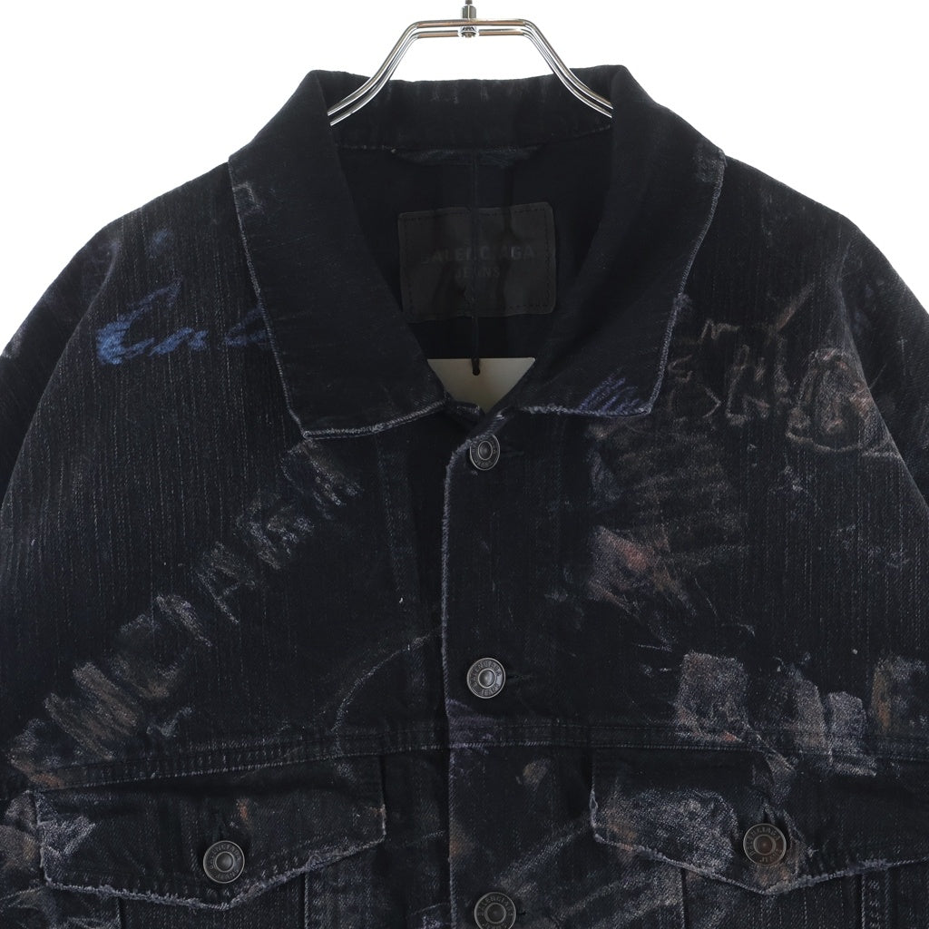BALENCIAGA(バレンシアガ) 25AW クレヨングラフィックデザイン オーバーサイズ デニムジャケット Gジャン ブラック E62U 857181 TTWA8
