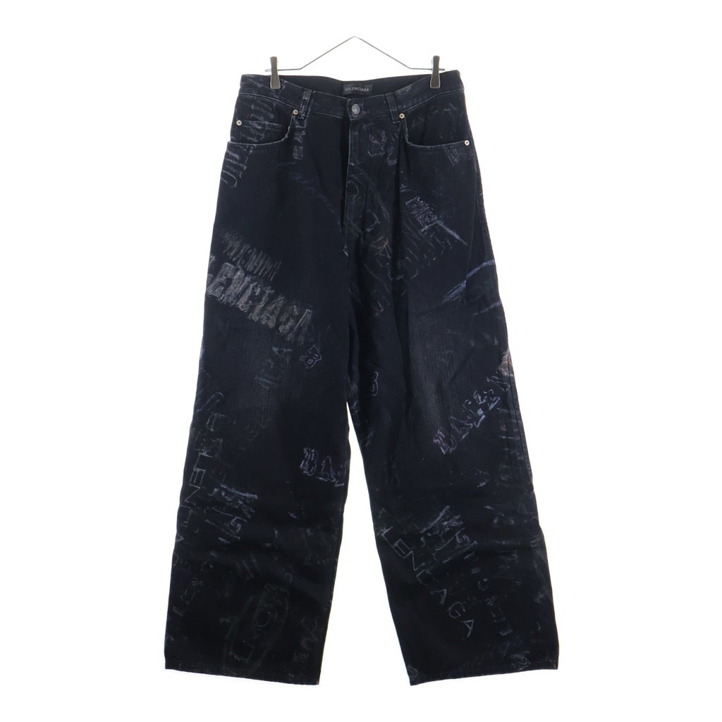 BALENCIAGA(バレンシアガ) 25AW クレヨングラフィックデザイン ミニマル バギーパンツ デニムパンツ ブラック E69D 857216 TTWA8