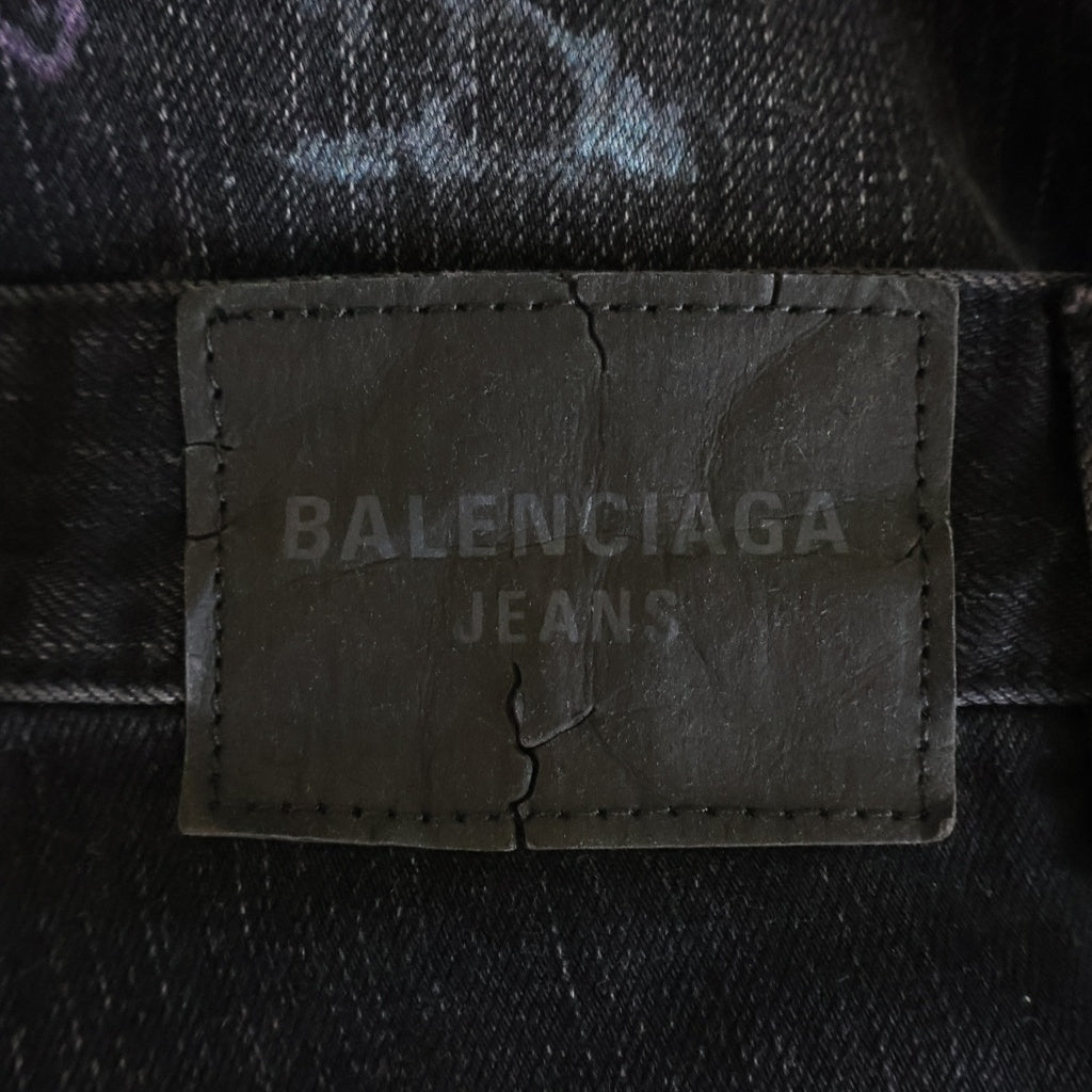 BALENCIAGA(バレンシアガ) 25AW クレヨングラフィックデザイン ミニマル バギーパンツ デニムパンツ ブラック E69D 857216 TTWA8