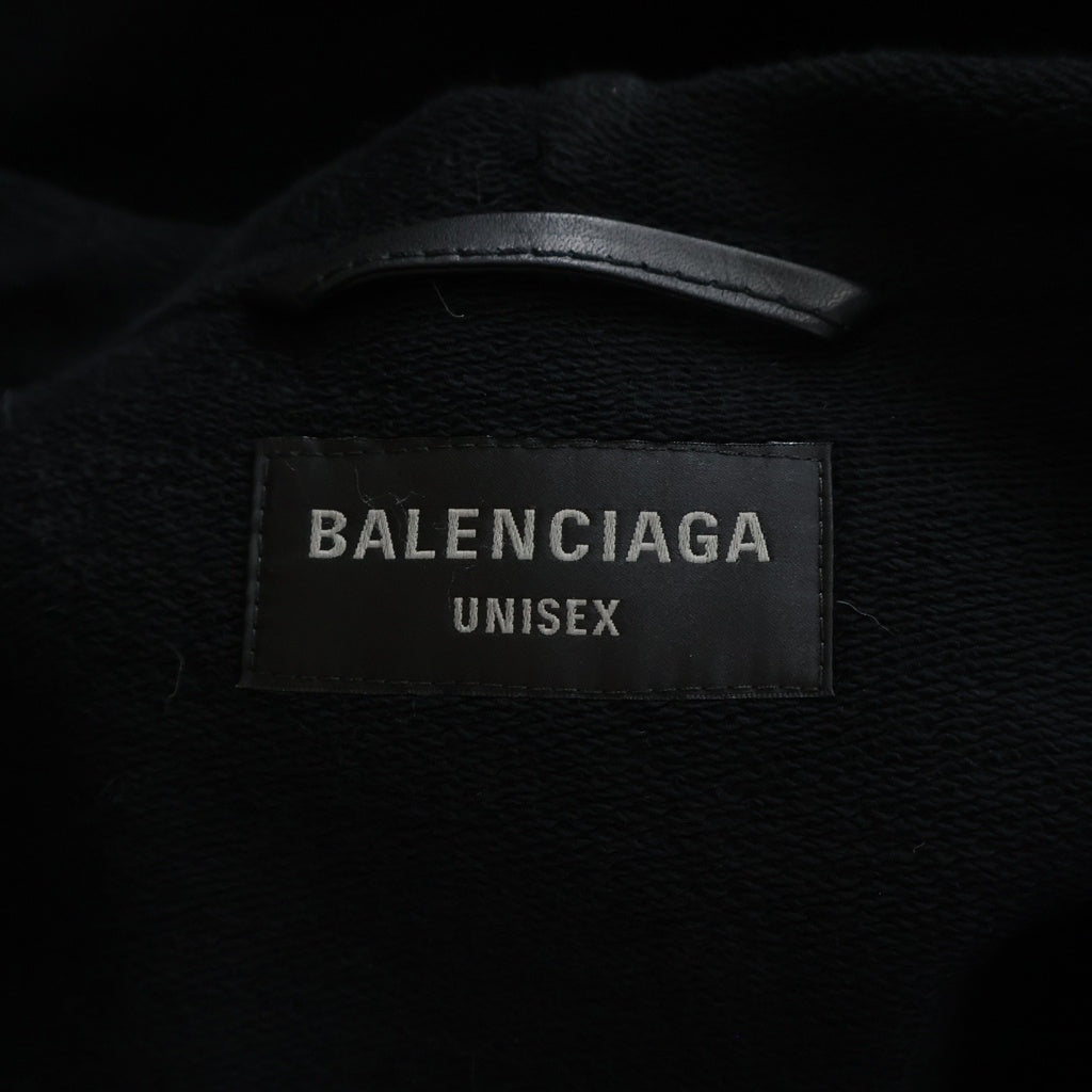 BALENCIAGA(バレンシアガ) 24AW LINED ZIP-UP HOODIE JACKET フロントロゴプリント ジップアップ レザーフーデットジャケット ブラック 790311 TQS15