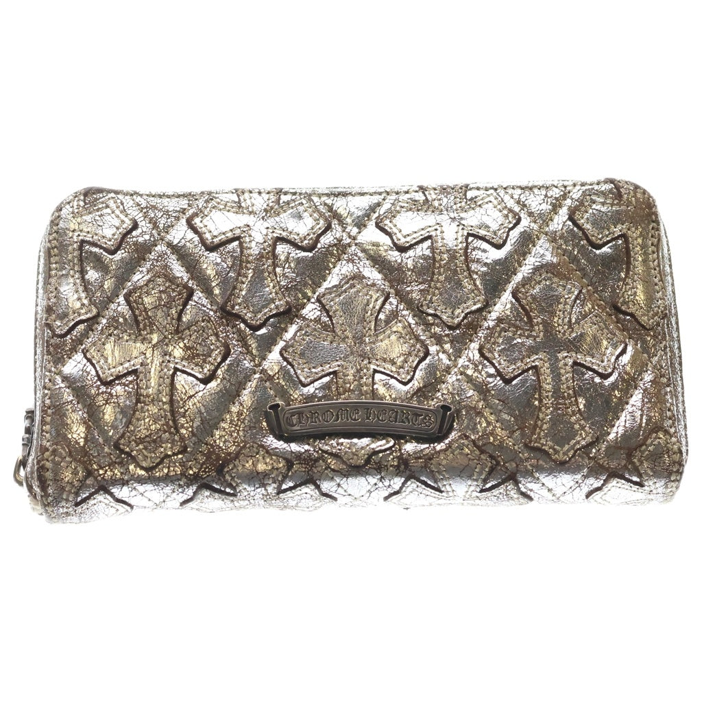 CHROME HEARTS(クロムハーツ) REC F ZIP QUILTED WALLET セメタリークロス キルティング レザーロングウォレット 長財布 シルバー