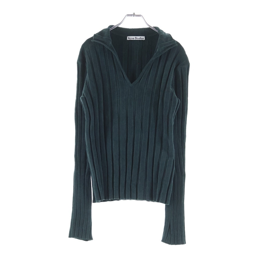 Acne Studios(アクネ ストゥディオズ) Polo in Velluto ポロトップ Vネック リブニット グリーン FN-MN-KNIT-0000338