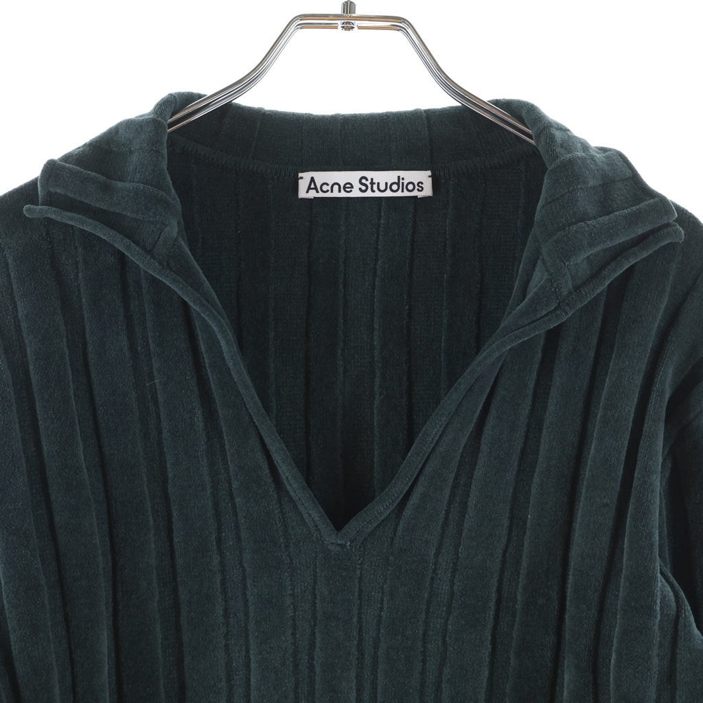 Acne Studios(アクネ ストゥディオズ) Polo in Velluto ポロトップ Vネック リブニット グリーン FN-MN-KNIT-0000338