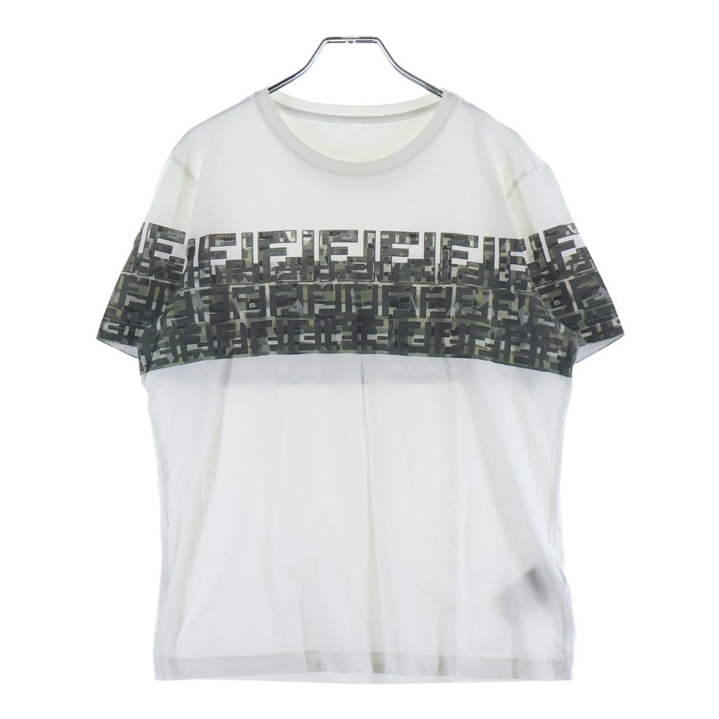 FENDI(フェンディ) Slim Fit S/S Tee FFロゴ総柄プリント クルーネック 半袖Tシャツ ホワイト FAF532 ABTS