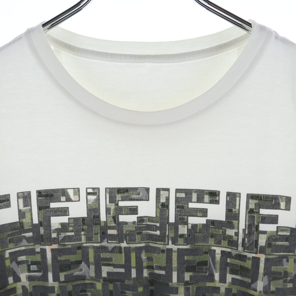 FENDI(フェンディ) Slim Fit S/S Tee FFロゴ総柄プリント クルーネック 半袖Tシャツ ホワイト FAF532 ABTS