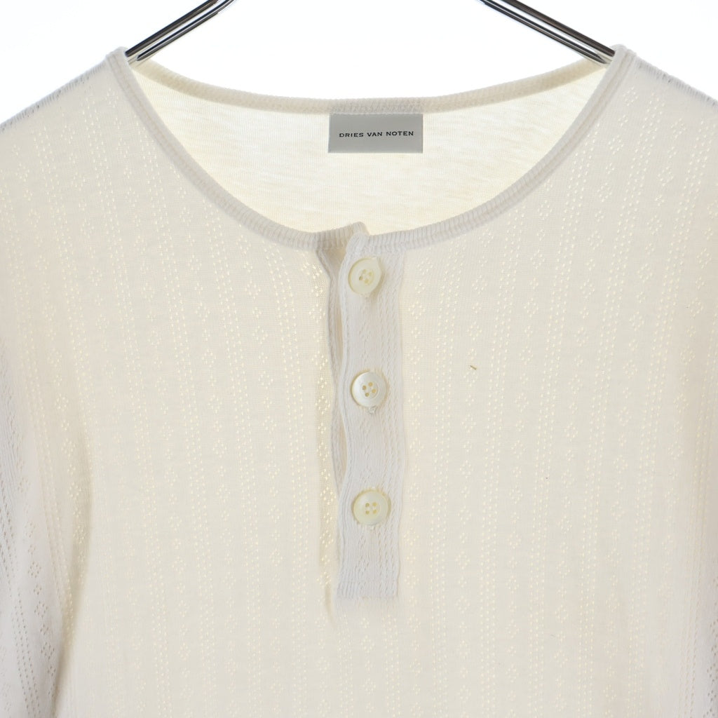 DRIES VAN NOTEN(ドリスヴァンノッテン) Pointelle Jacquard Tank T-Shirt ポインテール ジャカード ロングスリーブカットソー 長袖Tシャツ ホワイト 261-021121-3136-008