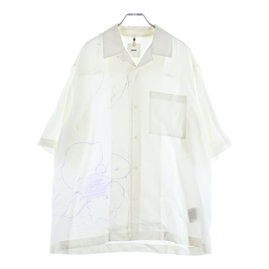 OAMC(オーエーエムシー) 24SS KURT SHIRT フロントペイント加工 半袖シャツ ホワイト 24E28OAU98