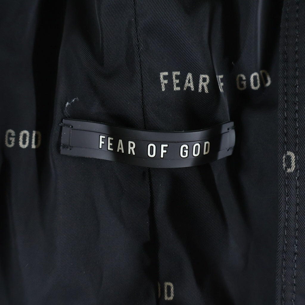 FEAR OF GOD ESSENTIALS(フィアオブゴッド エッセンシャルズ) ロゴ総柄 バックラバーロゴワッペン ナイロン バギーパンツ ブラック