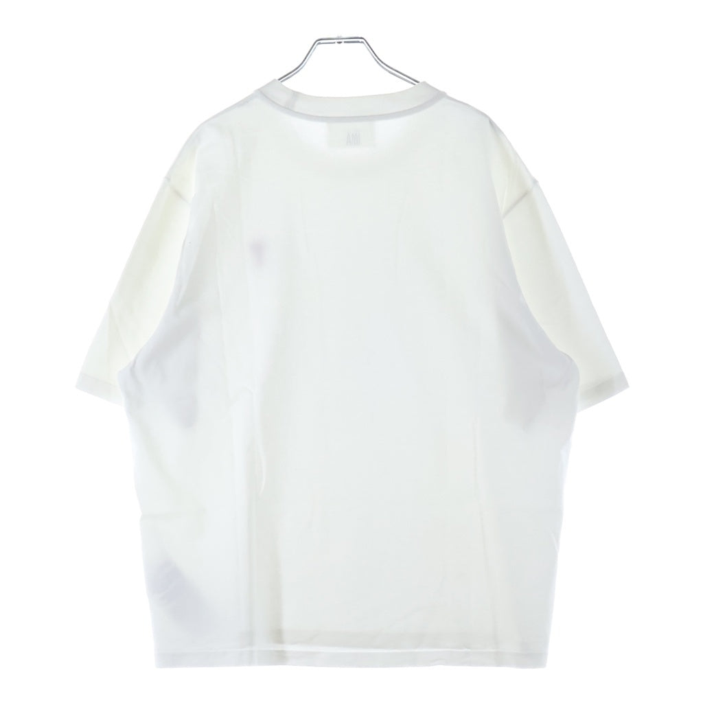 AMI Alexandre Mattiussi(アミアレクサンドルマテュッシ) RED AMI DE COEUR TSHIRT 胸ロゴ刺繍 クルーネック半袖Tシャツ ショートスリーブカットソー ホワイト BFUTS005.726
