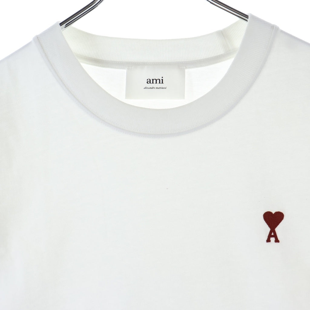 AMI Alexandre Mattiussi(アミアレクサンドルマテュッシ) RED AMI DE COEUR TSHIRT 胸ロゴ刺繍 クルーネック半袖Tシャツ ショートスリーブカットソー ホワイト BFUTS005.726