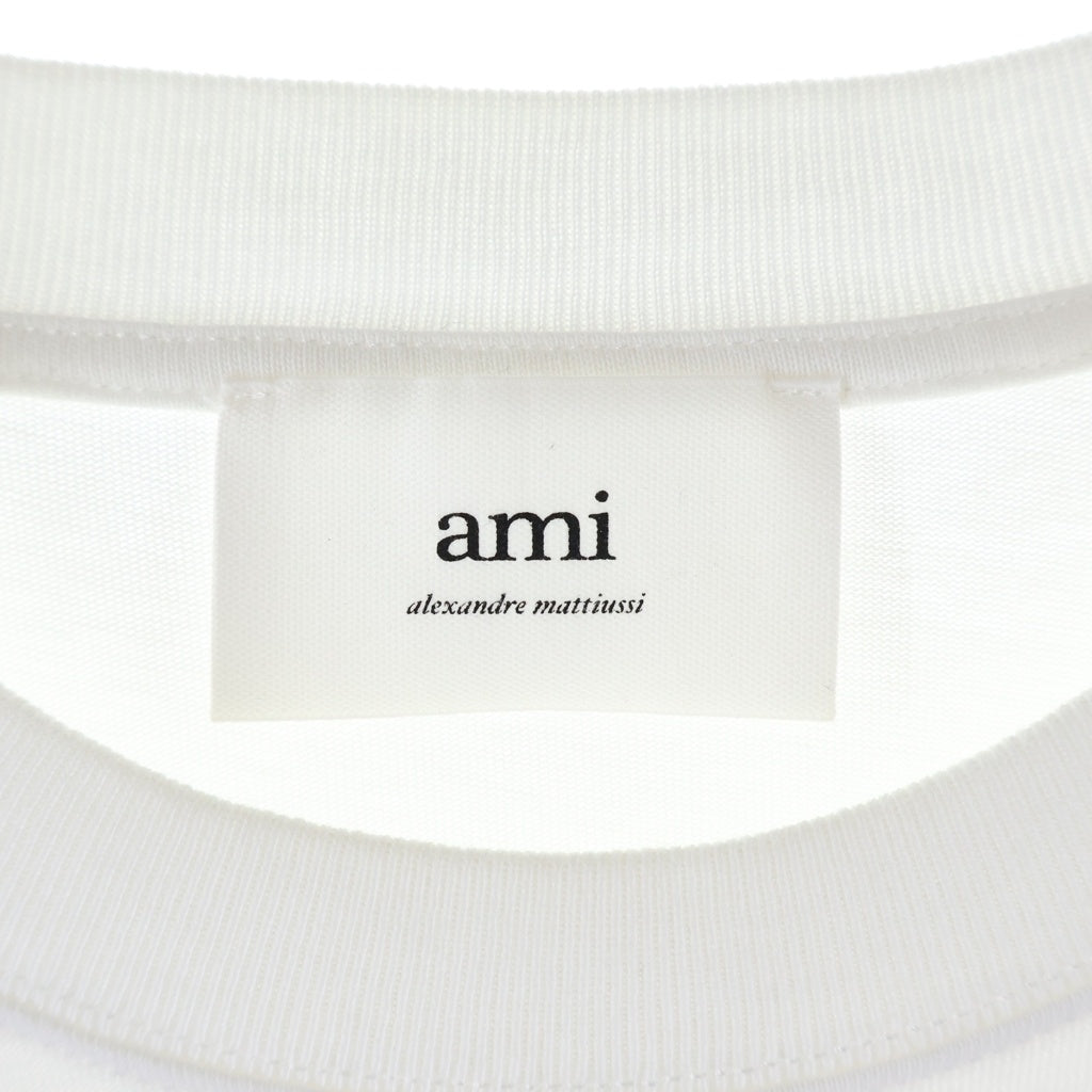AMI Alexandre Mattiussi(アミアレクサンドルマテュッシ) RED AMI DE COEUR TSHIRT 胸ロゴ刺繍 クルーネック半袖Tシャツ ショートスリーブカットソー ホワイト BFUTS005.726