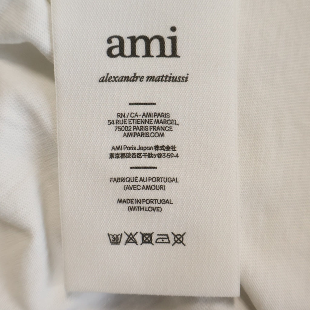 AMI Alexandre Mattiussi(アミアレクサンドルマテュッシ) RED AMI DE COEUR TSHIRT 胸ロゴ刺繍 クルーネック半袖Tシャツ ショートスリーブカットソー ホワイト BFUTS005.726